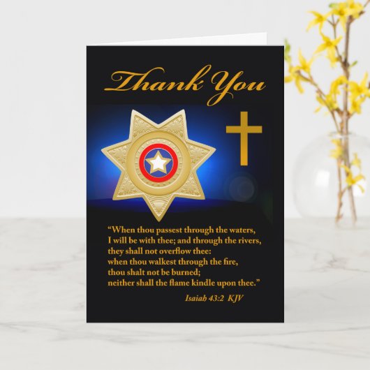 クリスチャンをテーマにした保安官に感謝 カード (黄色い花)