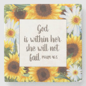 クリスチャンイエローサンフラワーホワイトデイジー ストーンコースター (正面)