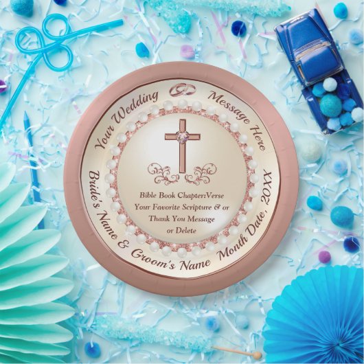 クリスチャンウェディングレセプションアイディア、バラ金ゴールド ペーパープレート (パーティー)