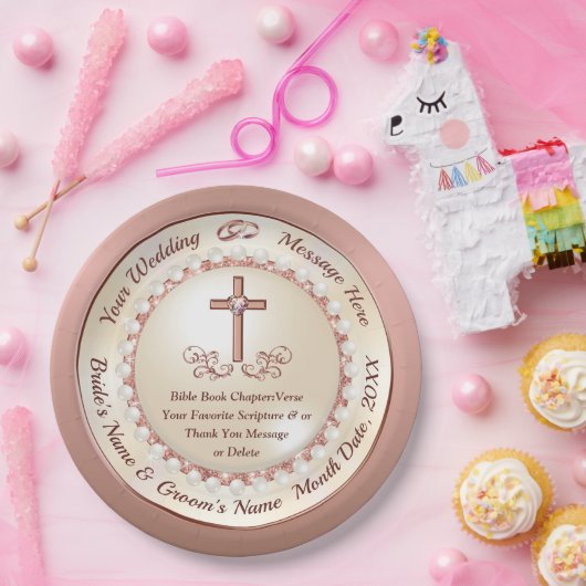 クリスチャンウェディングレセプションアイディア、バラ金ゴールド ペーパープレート (パーティー)