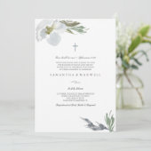 クリスチャンウェディング クールグレー 水彩 フラワーズ 招待状 (スタンド正面)