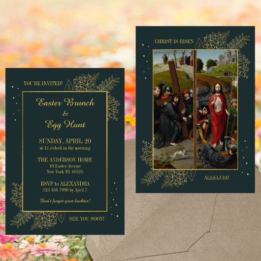 クリスチャンエレガントカトリック復活祭ブランチ卵狩り 招待状