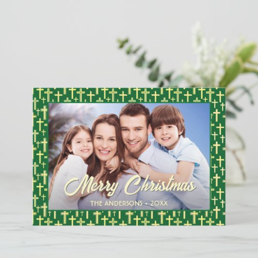 クリスチャンエレガントクロススクリプト写真クリスマス シーズンカード (スタンド正面)