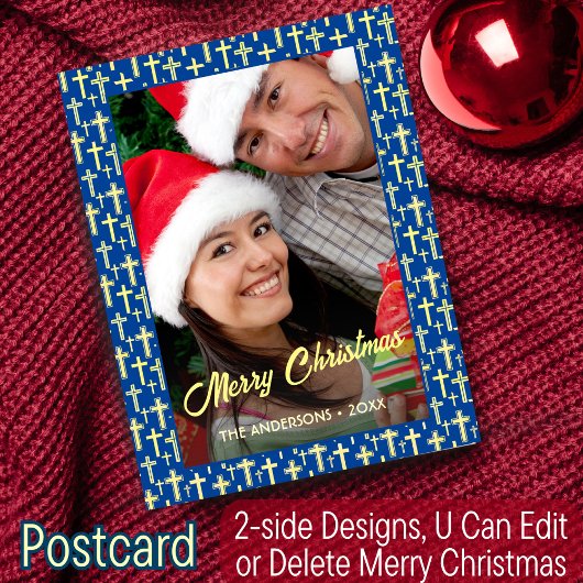 クリスチャンエレガントクロススクリプト海軍ブルークリスマス シーズンポストカード