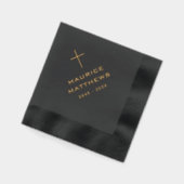 クリスチャンエレガントクロスネーム日付黒葬儀 箔ナプキン (左)