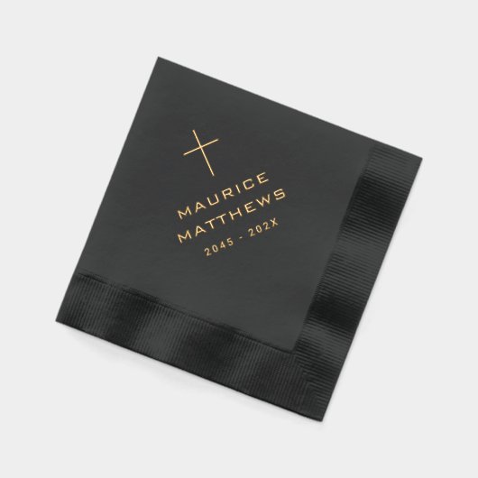 クリスチャンエレガントクロスネーム日付黒葬儀 箔ナプキン (左)