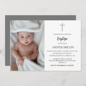 クリスチャンエレガントブルー丸い写真 |バプテスマ 招待状 (正面/裏面)