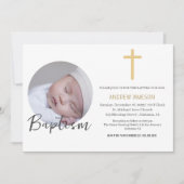 クリスチャンエレガントブルー丸い写真 |バプテスマ 招待状 (正面)