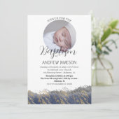 クリスチャンエレガントブルー丸い写真 |バプテスマ 招待状 (スタンド正面)