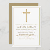 クリスチャンエレガントブルー金ゴールドクロス |バプテスマ 招待状 (正面/裏面)