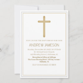 クリスチャンエレガントブルー金ゴールドクロス |バプテスマ 招待状