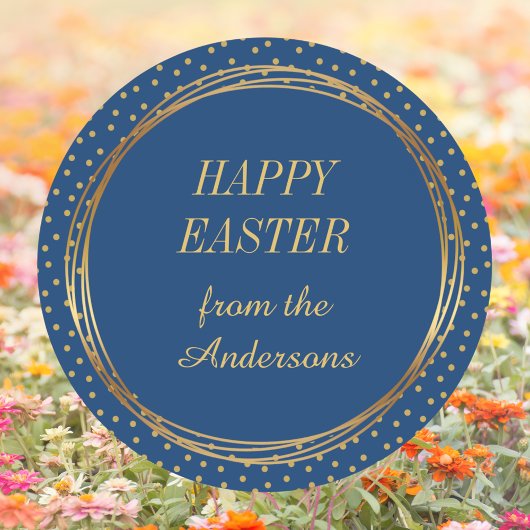 クリスチャンエレガント金ゴールド水玉模様ハッピーイースター ラウンドシール