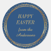 クリスチャンエレガント金ゴールド水玉模様ハッピーイースター ラウンドシール (正面)