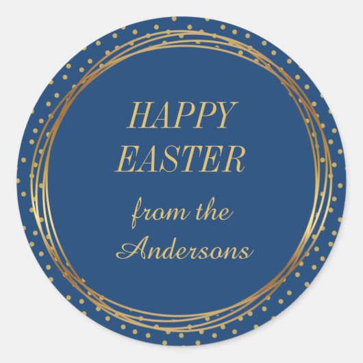 クリスチャンエレガント金ゴールド水玉模様ハッピーイースター ラウンドシール (正面)