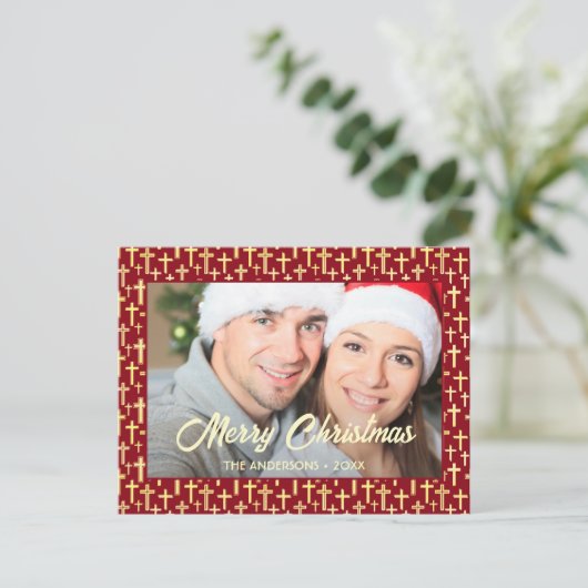 クリスチャンカスタムクロス写真台本クリスマスレッド シーズンポストカード (スタンド正面)