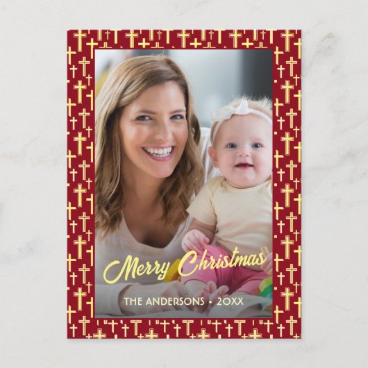 クリスチャンカスタムクロス写真台本レッドクリスマス シーズンポストカード (正面)