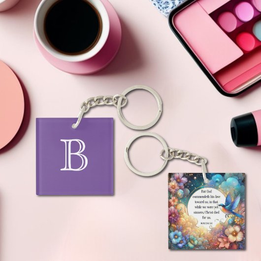 クリスチャンカラフルローマ聖書の聖句モノグラム キーホルダー