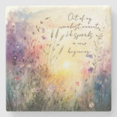 クリスチャンカラフルワイルドフラワー水彩詩 ストーンコースター (正面)