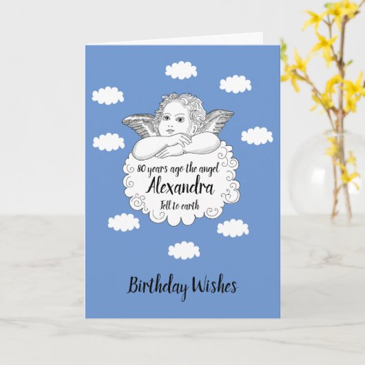 クリスチャンクラウドエンジェルハッピー80誕生日 カード (黄色い花)