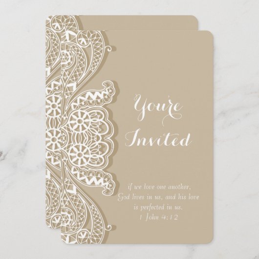 クリスチャンクラシックヴィンテージホワイトレースタ結婚ウペ 招待状 (正面/裏面)