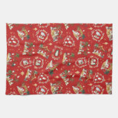 クリスチャンクリスマスウォーターカラー出生レッド キッチンタオル (横)