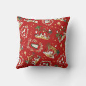 クリスチャンクリスマスウォーターカラー出生レッド クッション (裏面)