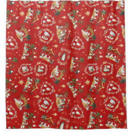 クリスチャンクリスマスウォーターカラー出生レッド シャワーカーテン