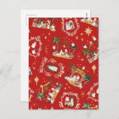 クリスチャンクリスマスウォーターカラー出生レッド シーズンポストカード (正面/裏面)