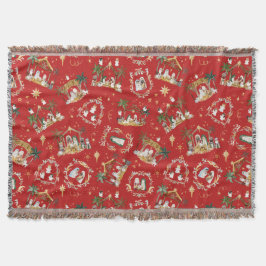 クリスチャンクリスマスウォーターカラー出生レッド スローブランケット