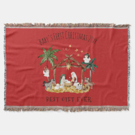 クリスチャンクリスマスウォーターカラー出生レッド スローブランケット