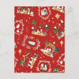 クリスチャンクリスマスウォーターカラー出生レッド ポストカード