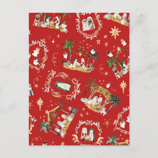 クリスチャンクリスマスウォーターカラー出生レッド ポストカード (正面)