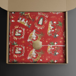 クリスチャンクリスマスウォーターカラー出生レッド ラッピングペーパー