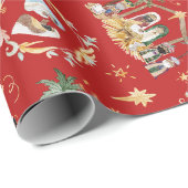 クリスチャンクリスマスウォーターカラー出生レッド ラッピングペーパー (ロールコーナー)