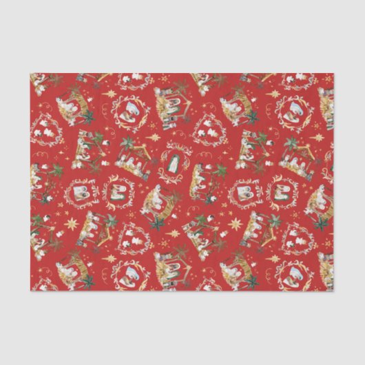 クリスチャンクリスマスウォーターカラー出生レッド 薄葉紙 (正面)