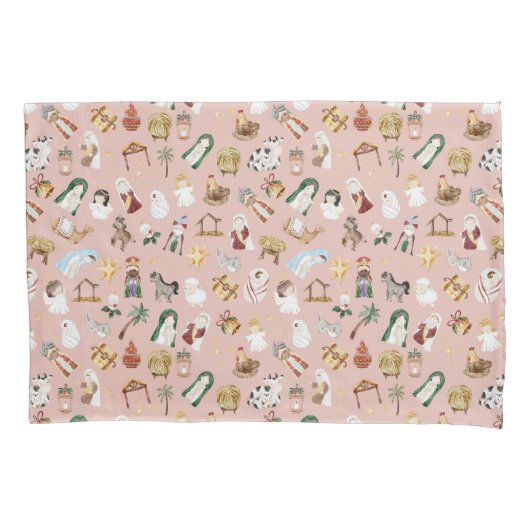 クリスチャンクリスマスウォーター色出生ピンク 枕カバー (正面)