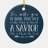 クリスチャンクリスマスタイポグラフィブルーホリデーフォト セラミックオーナメント (正面)