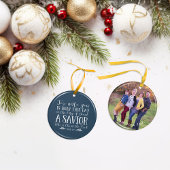 クリスチャンクリスマスタイポグラフィブルーホリデーフォト セラミックオーナメント