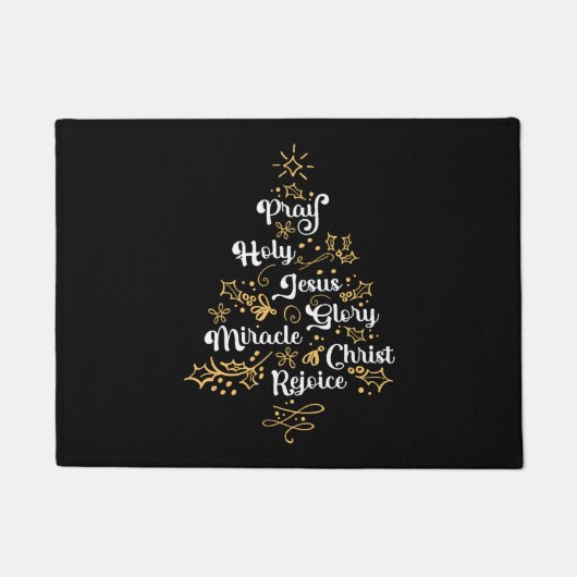 クリスチャンクリスマスツリーファミリーホリデーチャーチ ドアマット (正面)