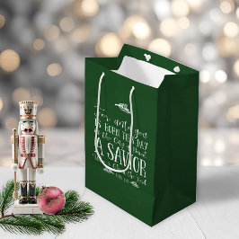 クリスチャンクリスマスバースタイポグラフィホリデーグリーン ミディアムペーパーバッグ