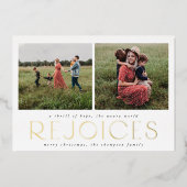 クリスチャンクリスマスフォトカードフォイルブラックレジョイス 箔招待状 (正面)