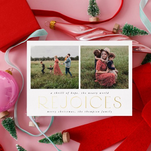 クリスチャンクリスマスフォトカードフォイルブラックレジョイス 箔招待状