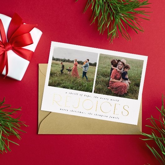 クリスチャンクリスマスフォトカードフォイルブラックレジョイス 箔招待状