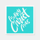 クリスチャンクリスマスレタリング宗教ティール（緑がかった色）ブルー スタンダードカクテルナプキン (正面)