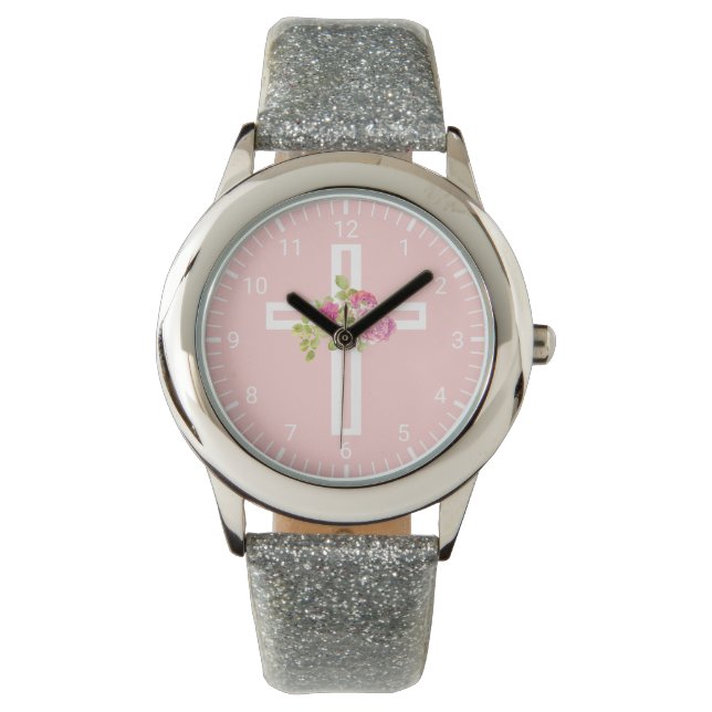 クリスチャンクロスウィズピンクローゼスフローラ 腕時計 (正面)