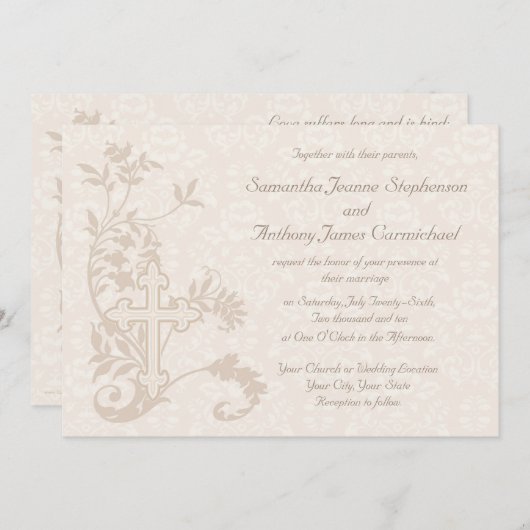 クリスチャンクロスフローリッシュホワイト結婚式招待状 招待状 (正面/裏面)
