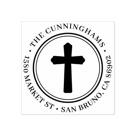 クリスチャンクロスラウンドファミリー名&差出人住所 ラバースタンプ (インプリント)
