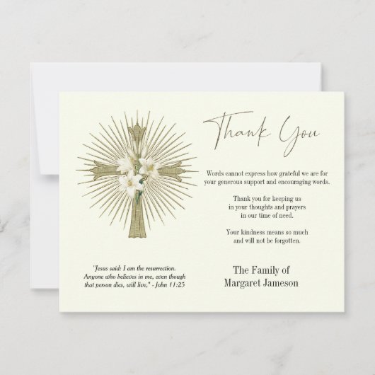 クリスチャンクロスリリー葬儀の哀悼悔やみや弔慰 サンキューカード (正面)