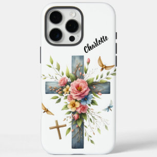 クリスチャンクロス囲まれた繊細な春の花 iPhone 16 PRO MAXケース