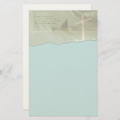 クリスチャンクロス文房具アクアブルーの端を裂いた 便箋 (正面/裏面)